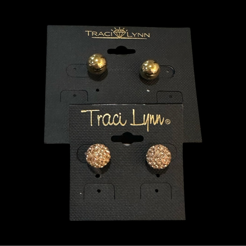 Traci Lynn Gold Tone and Glittering Stud Earrings